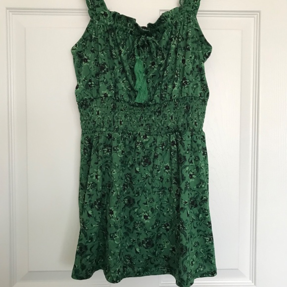 Lily Morgan Mini Dress Floral S Royal Green Black Tie Front Smocked Waist - Picture 9 of 16